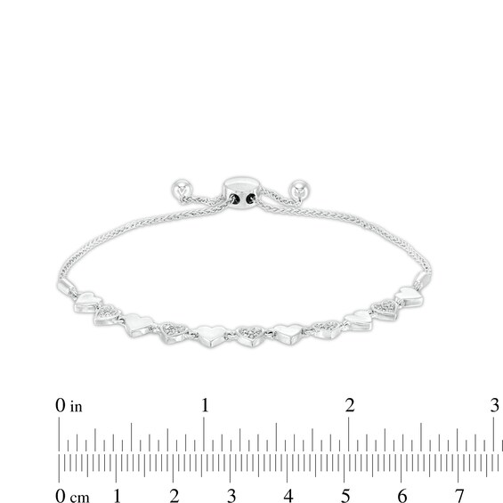 1/6 CT. T.w. Diamond Alternating Heart Bolo Bracelet in Sterling Silver â 9.5"
