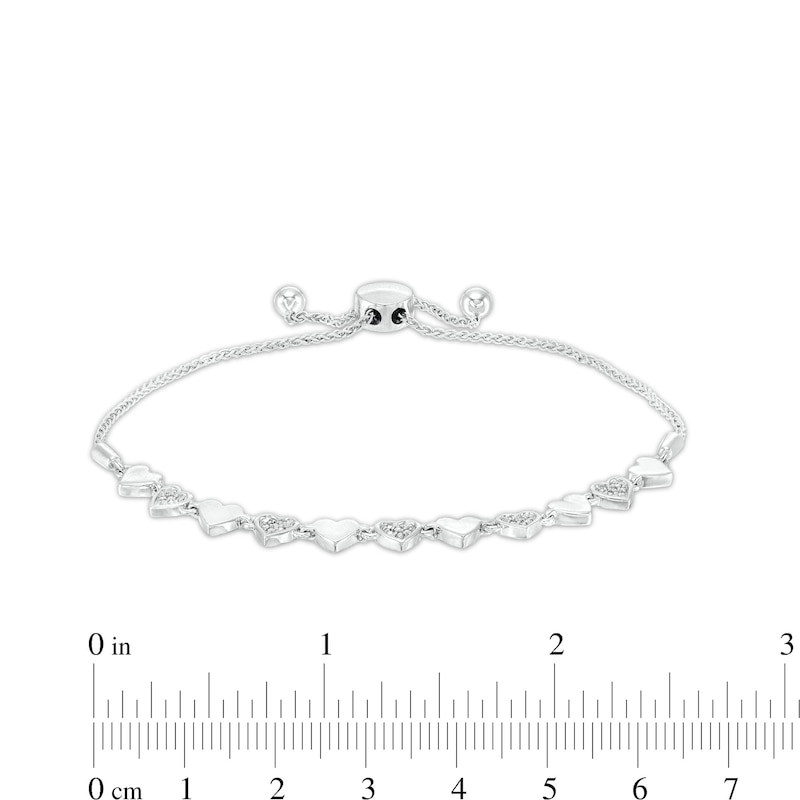 Main Image 3 of 1/6 CT. T.W. Diamond Alternating Heart Bolo Bracelet in Sterling Silver – 9.5"