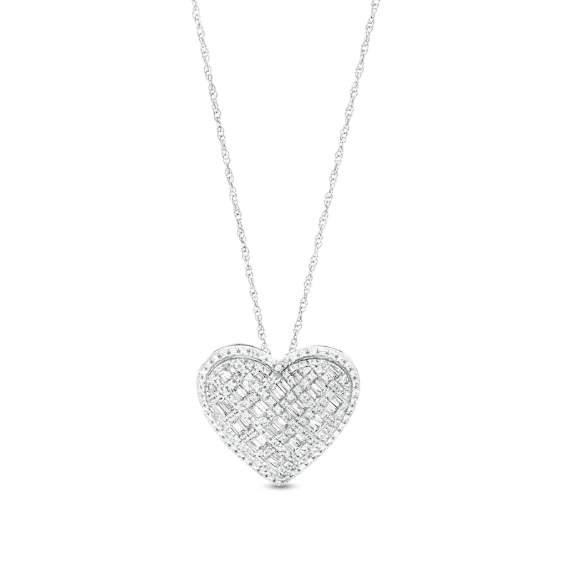 1/2 CT. T.W. Heart-Shaped Multi-Diamond Basket Weave Necklace in 10K White Gold