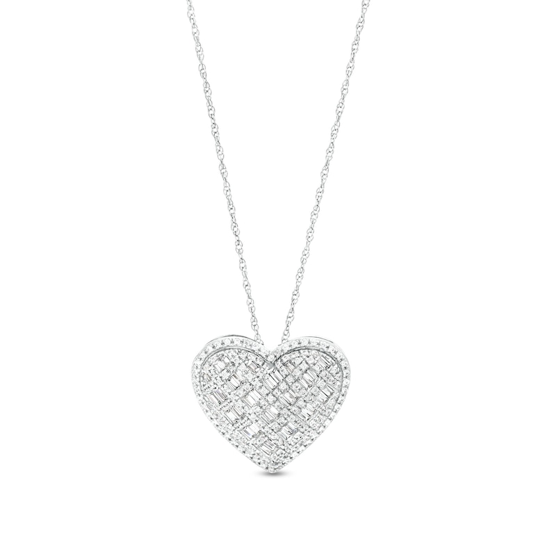 Main Image 1 of 1/2 CT. T.W. Heart-Shaped Multi-Diamond Basket Weave Necklace in 10K White Gold