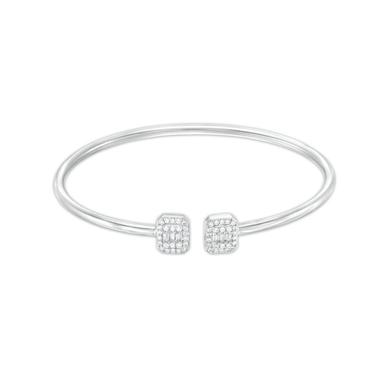 1/2 CT. T.w. Emerald-Shaped Multi-Diamond Double Open Flex Bangle in 10K White Gold - 7.5"
