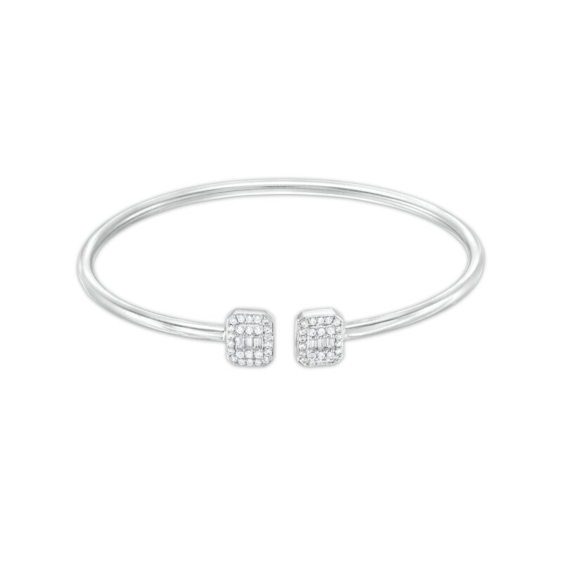 Main Image 1 of 1/2 CT. T.W. Emerald-Shaped Multi-Diamond Double Open Flex Bangle in 10K White Gold - 7.5&quot;