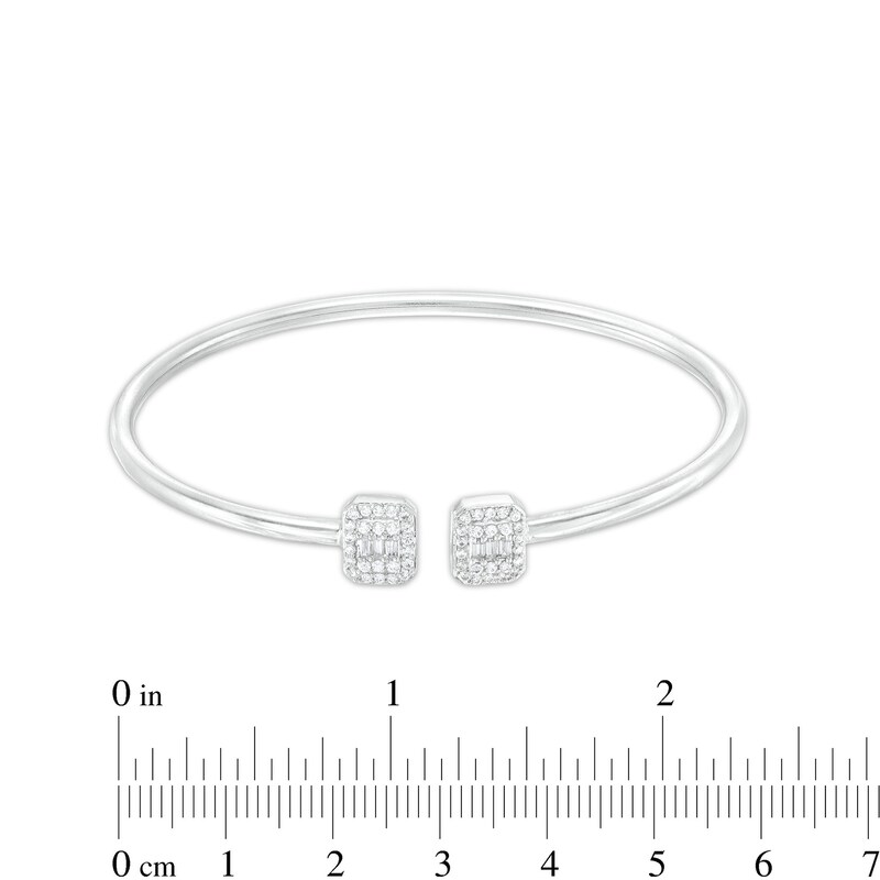 Main Image 3 of 1/2 CT. T.W. Emerald-Shaped Multi-Diamond Double Open Flex Bangle in 10K White Gold - 7.5&quot;