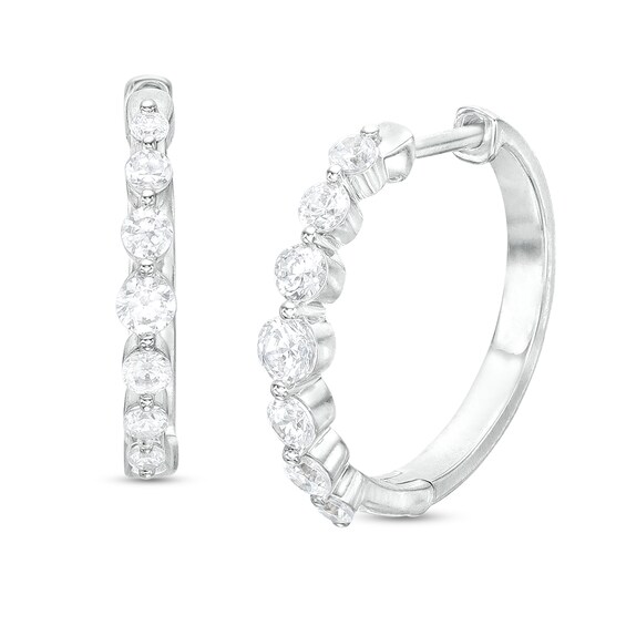 1 CT. T.w. Diamond Seven Stone Hoop Earrings in 10K White Gold