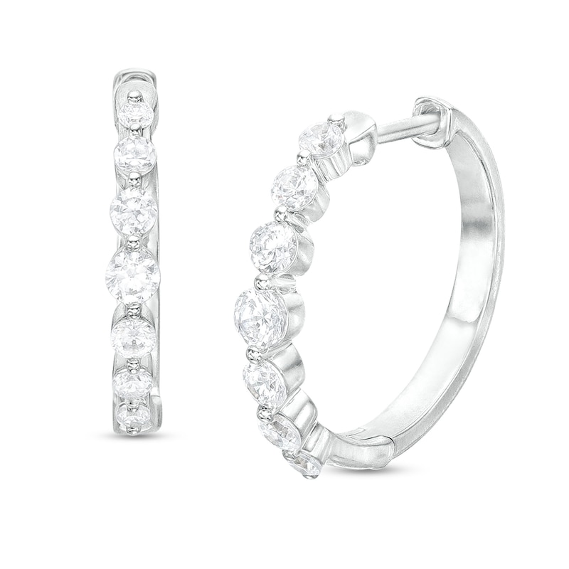 1 CT. T.W. Diamond Seven Stone Hoop Earrings in 10K White Gold