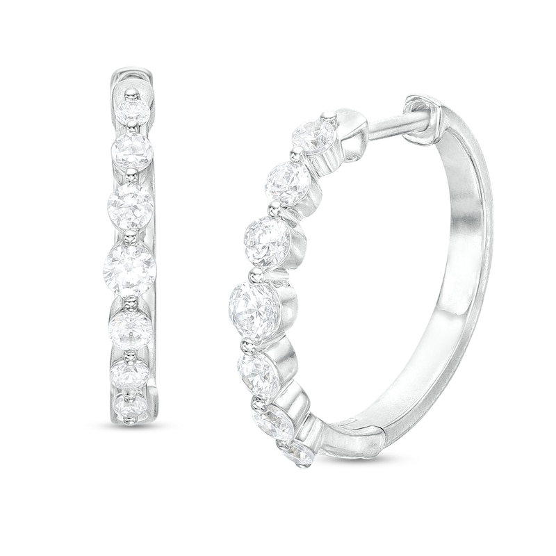 Main Image 1 of 1 CT. T.W. Diamond Seven Stone Hoop Earrings in 10K White Gold