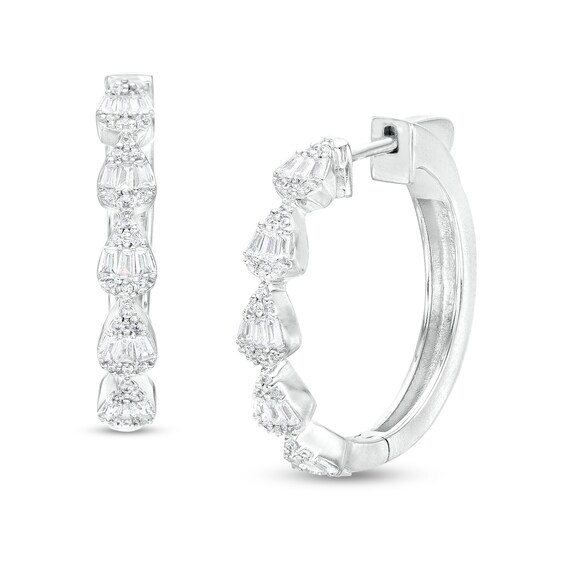 3/4 CT. T.w. Pear-Shaped Multi-Diamond Hoop Earrings in 10K White Gold