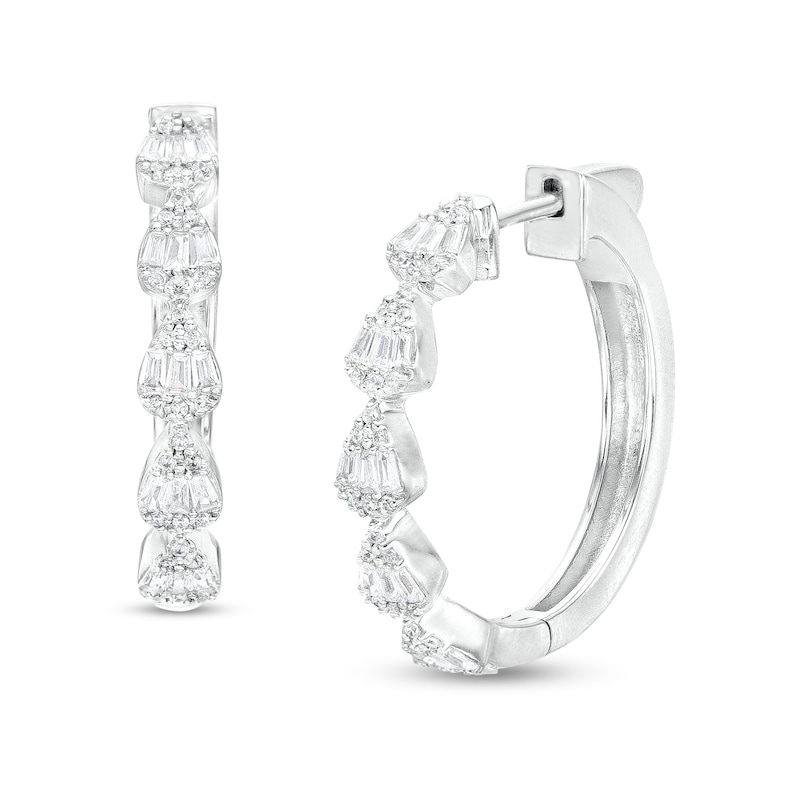 Main Image 1 of 3/4 CT. T.W. Pear-Shaped Multi-Diamond Hoop Earrings in 10K White Gold