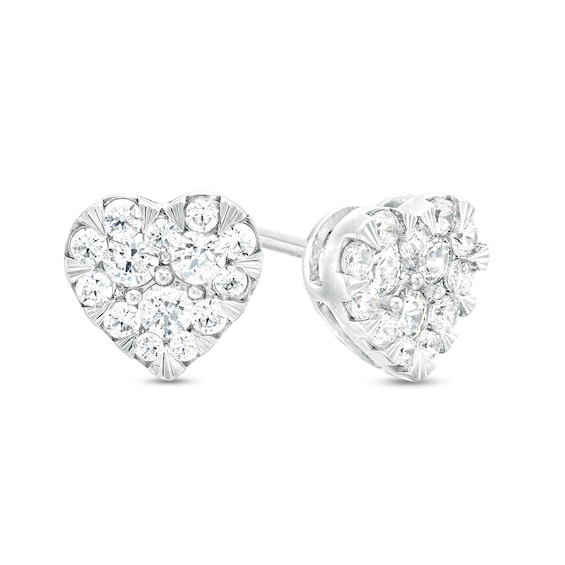 1/2 CT. T.w. Certified Heart-Shaped Lab-Grown Multi-Diamond Stud Earrings in 14K White Gold (F/Si2)