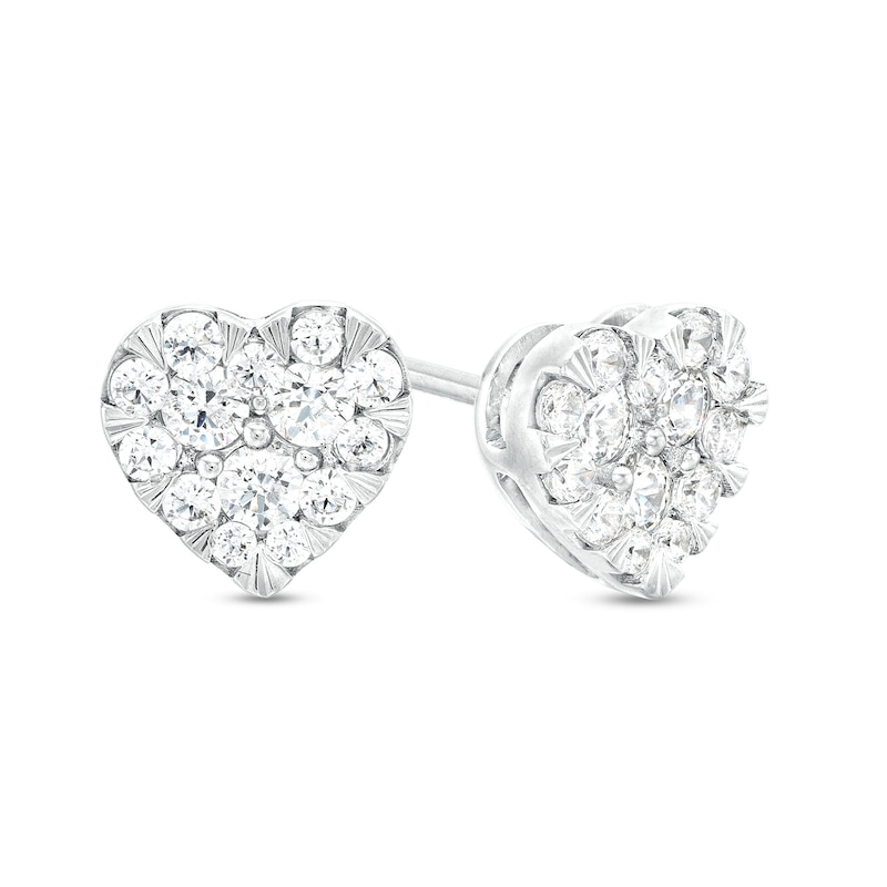 1/2 CT. T.W. Certified Heart-Shaped Lab-Created Multi-Diamond Stud Earrings in 14K White Gold (F/SI2)
