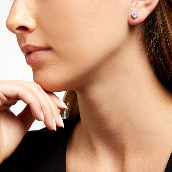 1/2 CT. T.w. Certified Heart-Shaped Lab-Grown Multi-Diamond Stud Earrings in 14K White Gold (F/Si2)