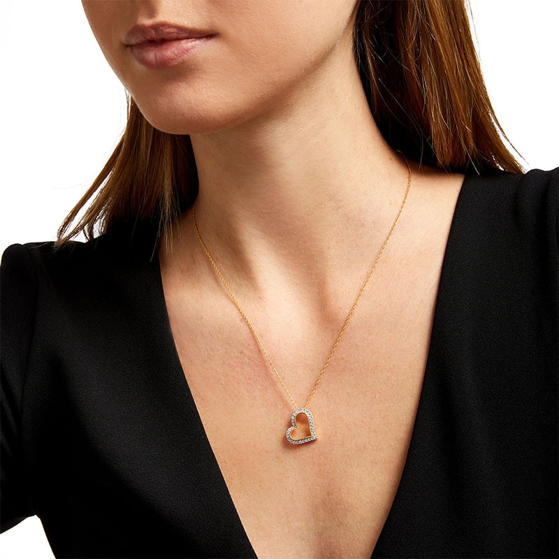 Main Image 2 of 1/2 CT. T.W. Diamond Tilted Open Milgrain Heart Pendant in 10K Gold