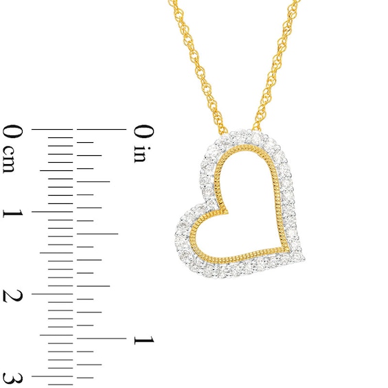 1/2 CT. T.w. Diamond Tilted Open Milgrain Heart Pendant in 10K Gold