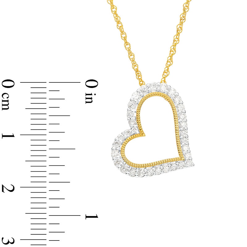 Main Image 3 of 1/2 CT. T.W. Diamond Tilted Open Milgrain Heart Pendant in 10K Gold