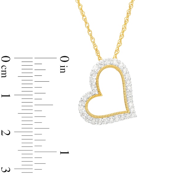 1/2 CT. T.w. Diamond Tilted Open Milgrain Heart Pendant in 10K Gold