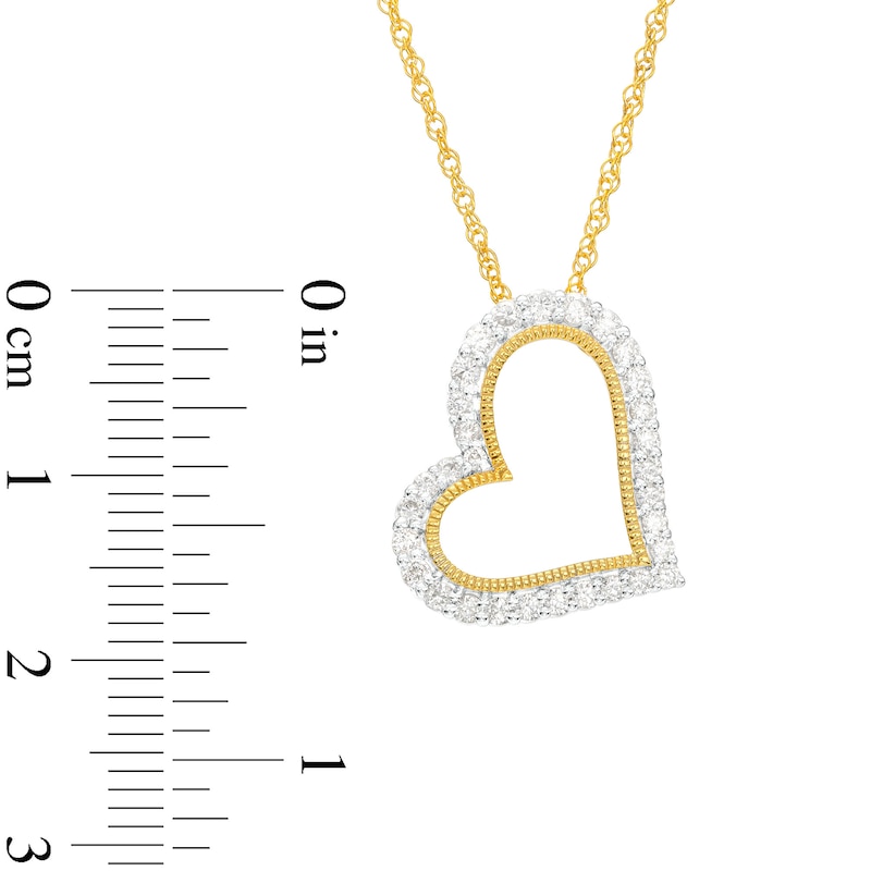 Main Image 3 of 1/2 CT. T.W. Diamond Tilted Open Milgrain Heart Pendant in 10K Gold