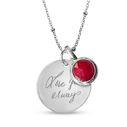 Dyed Chalcedony Birth Month Dangle Charm Your Own Handwriting Disc Pendant in Sterling Silver (1 Month and 1-2 Lines)