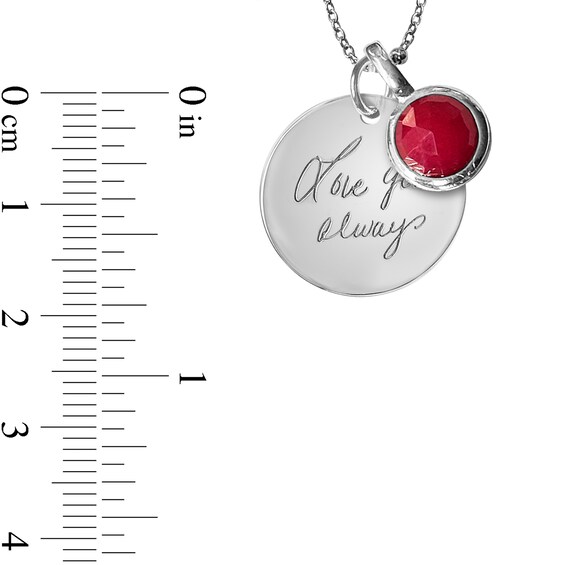 Dyed Chalcedony Birth Month Dangle Charm Your Own Handwriting Disc Pendant in Sterling Silver (1 Month and 1-2 Lines)