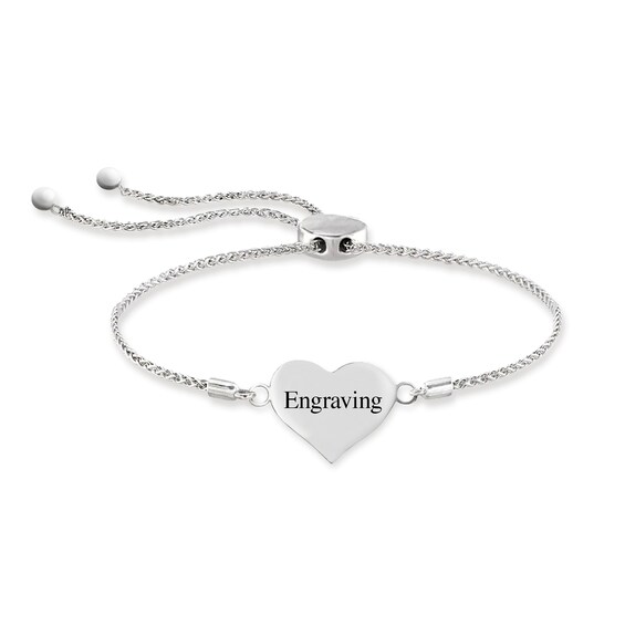 Engravable Photo Heart Bolo Bracelet in Sterling Silver (1 Image and Line) - 7.5"