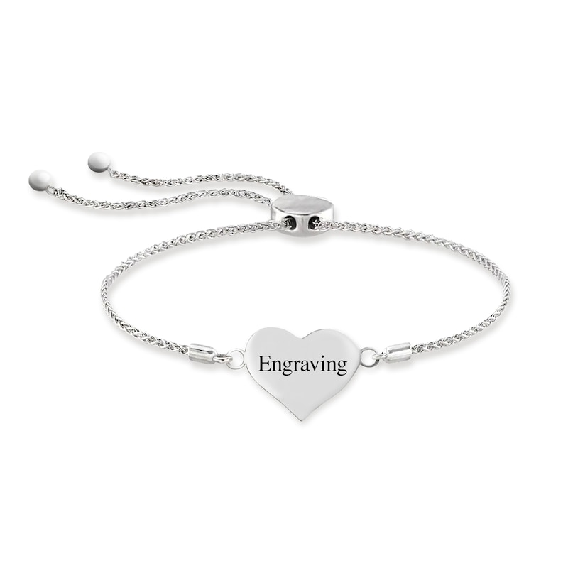 Main Image 3 of Engravable Photo Heart Bolo Bracelet in Sterling Silver (1 Image and Line) - 7.5"