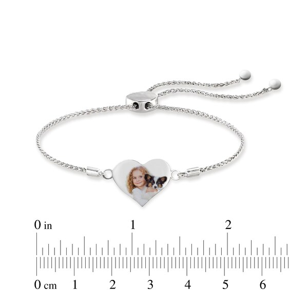 Engravable Photo Heart Bolo Bracelet in Sterling Silver (1 Image and Line) - 7.5"
