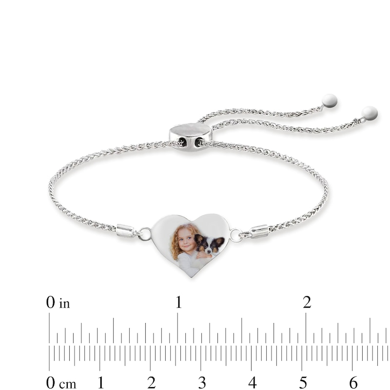 Main Image 4 of Engravable Photo Heart Bolo Bracelet in Sterling Silver (1 Image and Line) - 7.5"