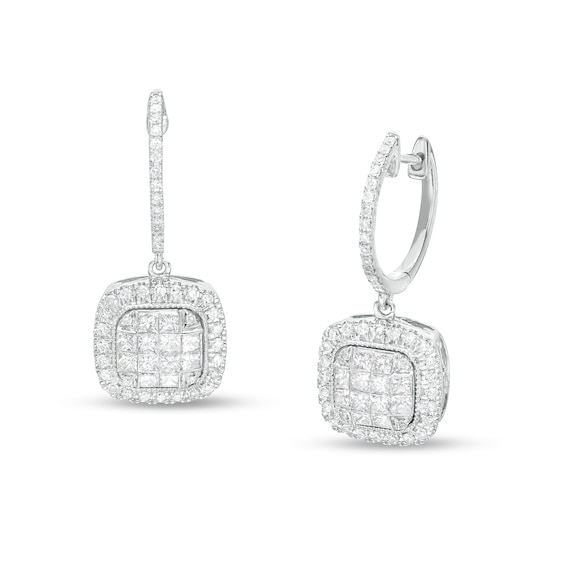 1-1/3 CT. T.w. Cushion-Shaped Multi-Diamond Frame Drop Earrings in 10K White Gold