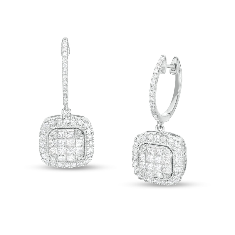 1-1/3 CT. T.W. Cushion-Shaped Multi-Diamond Frame Drop Earrings in 10K White Gold