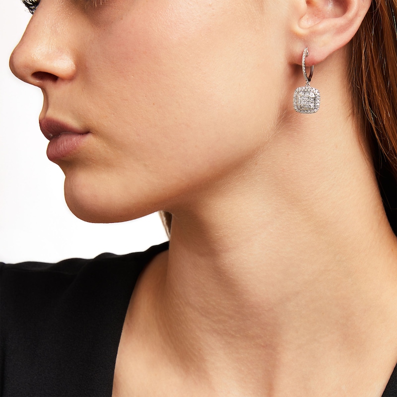 1-1/3 CT. T.W. Cushion-Shaped Multi-Diamond Frame Drop Earrings in 10K White Gold