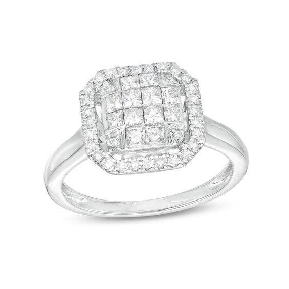 3/4 CT. T.w. Cushion-Shaped Multi-Diamond Frame Ring in 10K White Gold