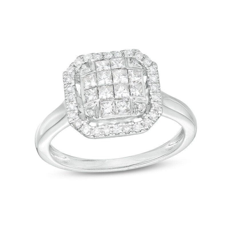 Main Image 1 of 3/4 CT. T.W. Cushion-Shaped Multi-Diamond Frame Ring in 10K White Gold