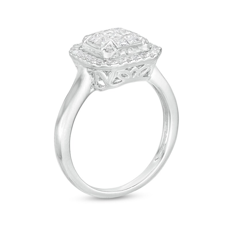 Main Image 3 of 3/4 CT. T.W. Cushion-Shaped Multi-Diamond Frame Ring in 10K White Gold