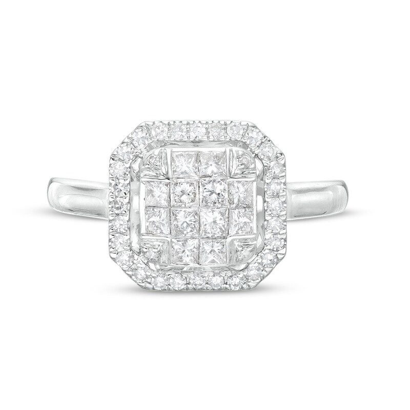 Main Image 4 of 3/4 CT. T.W. Cushion-Shaped Multi-Diamond Frame Ring in 10K White Gold