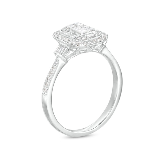 1/2 CT. T.w. Emerald-Shaped Multi-Diamond Double Frame Ring in 10K White Gold