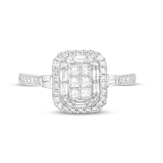 1/2 CT. T.w. Emerald-Shaped Multi-Diamond Double Frame Ring in 10K White Gold