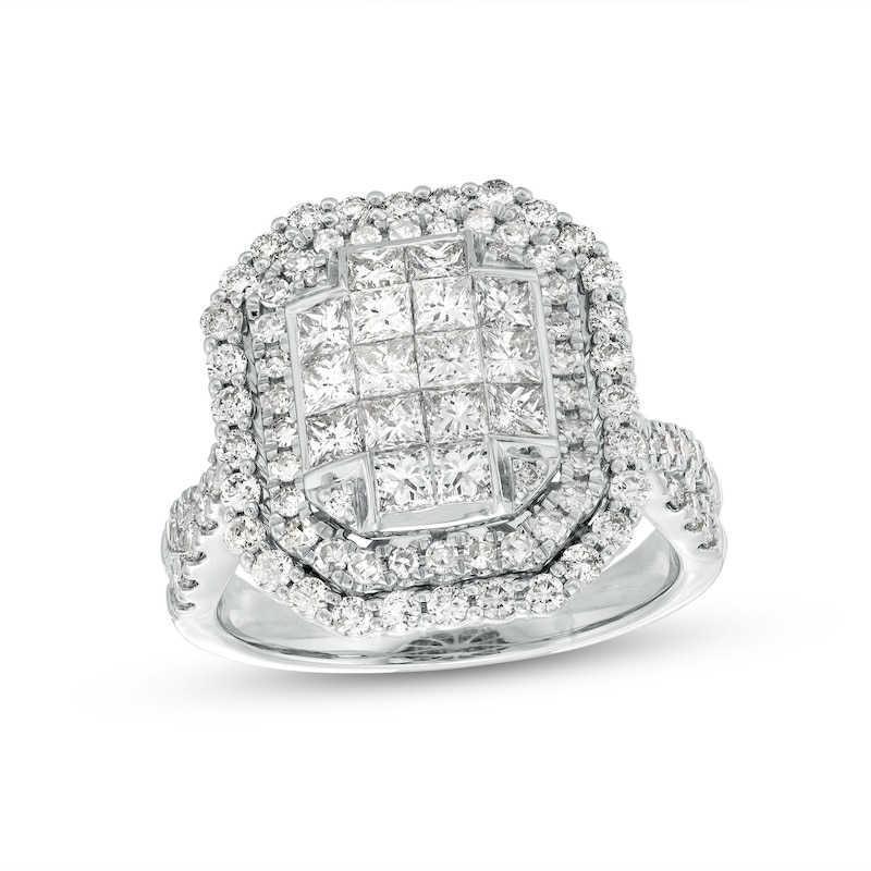 Main Image 1 of 2 CT. T.W. Emerald-Shaped Multi-Diamond Double Frame Twist Shank Ring in 10K White Gold