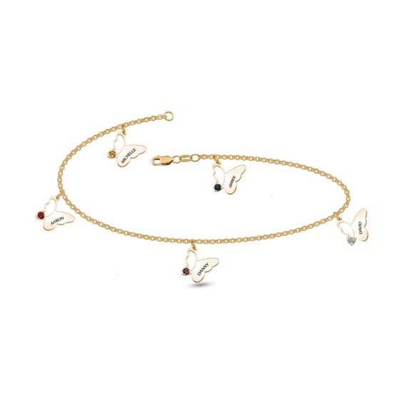 Mother's Gemstone Engravable Butterfly Dangle Charm Bracelet (1-7 Stones and Names)
