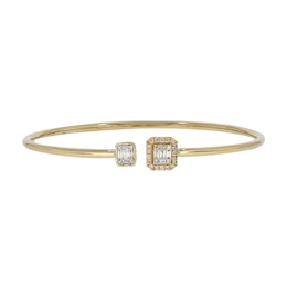 1/4 CT. T.W. Emerald-Shaped Multi-Diamond Frame Flexible Bangle in Sterling Silver with 14K Gold Plate