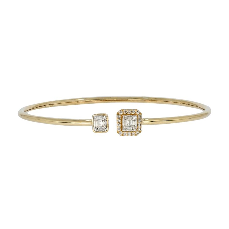 Main Image 1 of 1/4 CT. T.W. Emerald-Shaped Multi-Diamond Frame Flexible Bangle in Sterling Silver with 14K Gold Plate