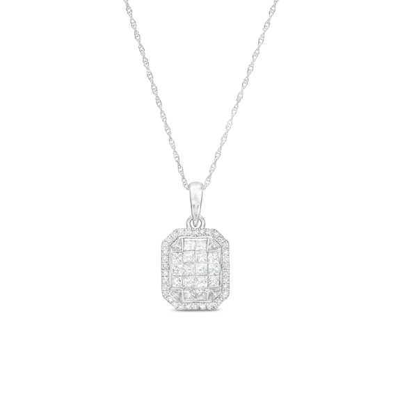 3/4 CT. T.w. Emerald-Shaped Multi-Diamond Frame Pendant in 10K White Gold