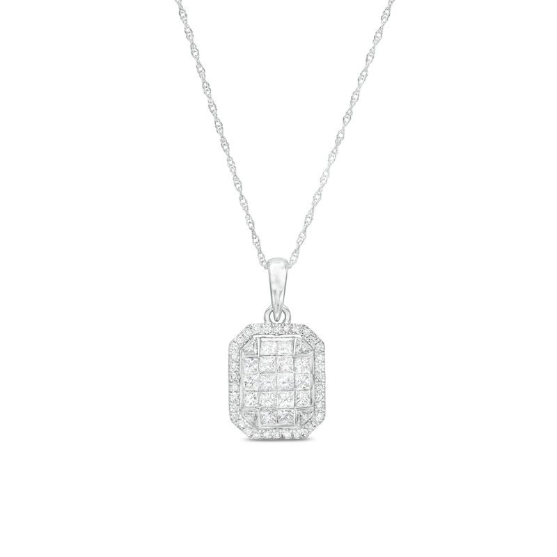 Main Image 1 of 3/4 CT. T.W. Emerald-Shaped Multi-Diamond Frame Pendant in 10K White Gold