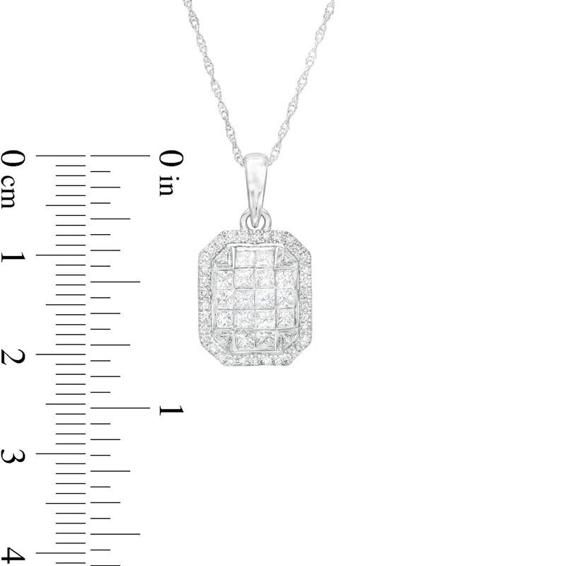 Main Image 3 of 3/4 CT. T.W. Emerald-Shaped Multi-Diamond Frame Pendant in 10K White Gold