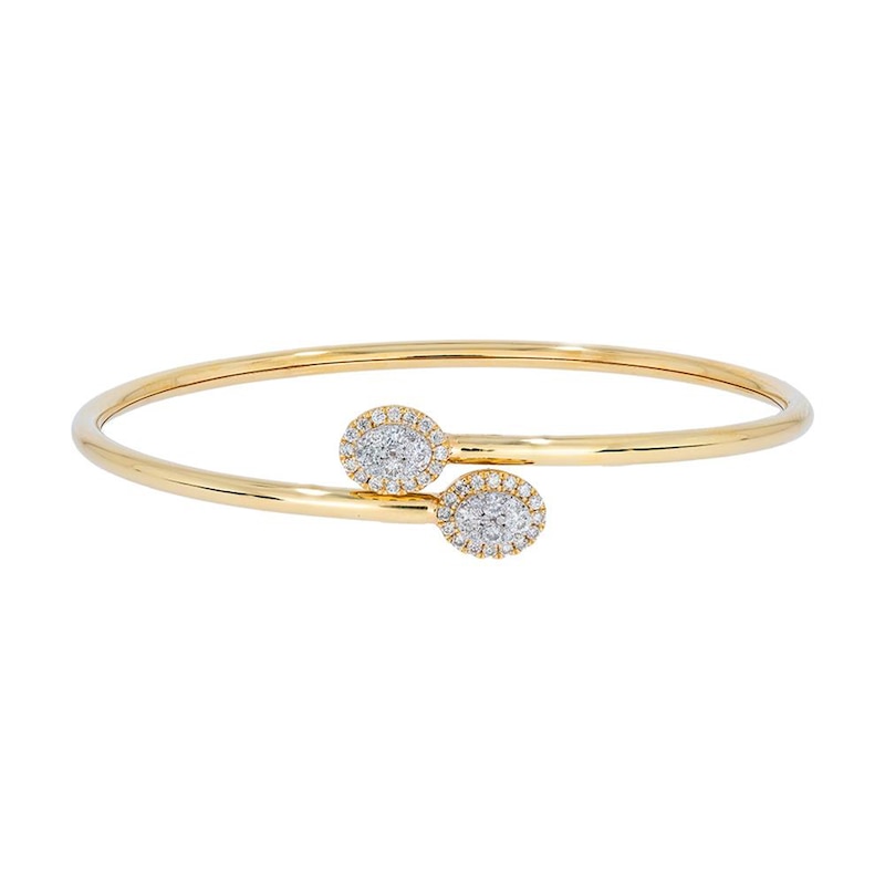 Main Image 1 of 1/2 CT. T.W. Oval-Shaped Multi-Diamond Frame Flexible Bangle in Sterling Silver with 14K Gold Plate
