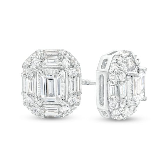 2 CT. T.w. Certified Emerald-Cut Lab-Grown Diamond Double Frame Stud Earrings in 14K White Gold (F/Si2)