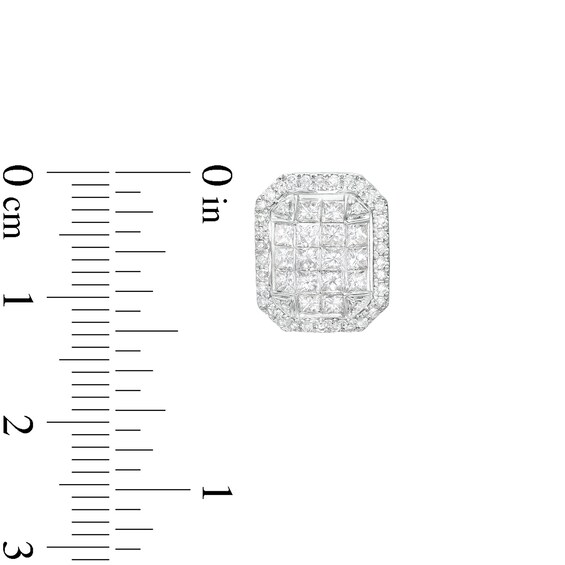 1-1/2 CT. T.w. Emerald-Shaped Multi-Diamond Frame Stud Earrings in 10K White Gold