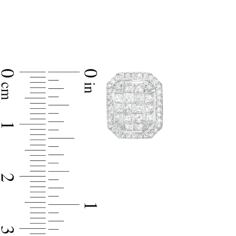 Main Image 3 of 1-1/2 CT. T.W. Emerald-Shaped Multi-Diamond Frame Stud Earrings in 10K White Gold