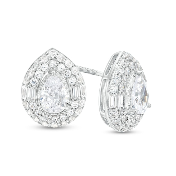 2 CT. T.w. Certified Pear-Shaped Lab-Grown Diamond Double Frame Stud Earrings in 14K White Gold (F/Si2)
