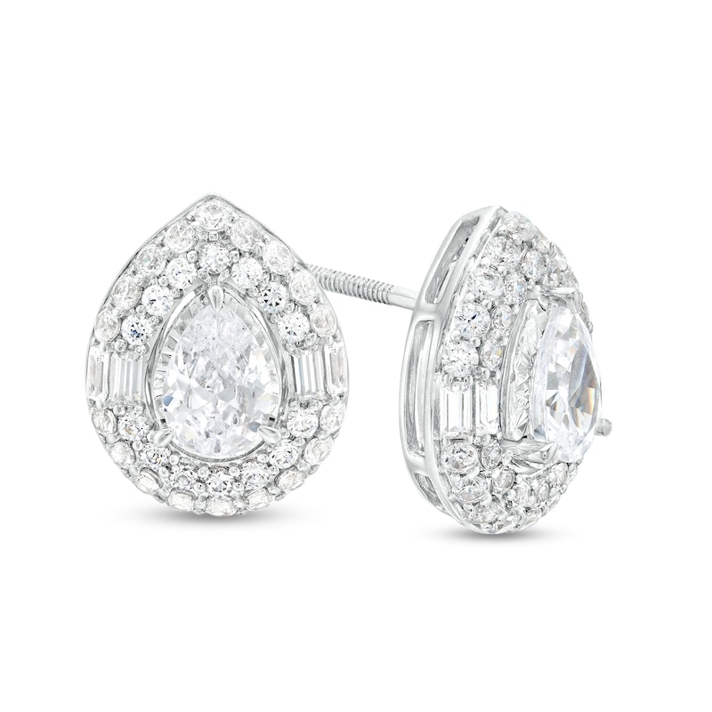 2 CT. T.W. Certified Pear-Shaped Lab-Created Diamond Double Frame Stud Earrings in 14K White Gold (F/SI2)