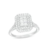 Thumbnail Image 1 of 1 CT. T.W. Emerald-Shaped Multi-Diamond Double Frame Split Shank Ring in 10K White Gold