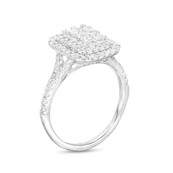 1 CT. T.w. Emerald-Shaped Multi-Diamond Double Frame Split Shank Ring in 10K White Gold